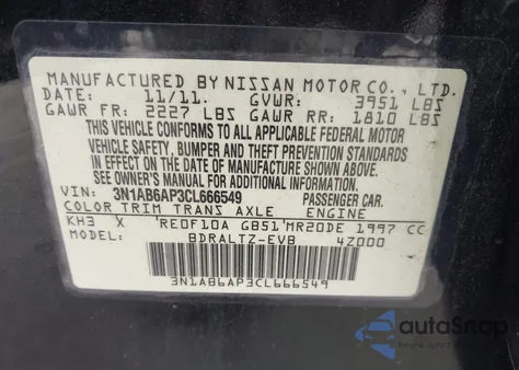 2012 Nissan Sentra 2.0 Sr z USA, uszkodzony, nr VIN 3N1AB6AP3CL666549